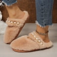 thumbnail image 2 of EKVAHL Women's Faux Fuzzy House Slippers, Pearl Strap Open Toe Slides, Soft Plush Bedroom Home Daily Leisure Indoor Casual Slippers Brown, 2 of 5