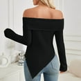 thumbnail image 5 of Kaemgyyd Off the Shoulder Tops for Women Basic Solid Color Long Sleeve Tops Rib Knit Sweater Asymmetrical Hem Pullover, 5 of 5