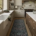 thumbnail image 4 of Lahome Floral Kitchen Runner Rug, 2'x6' Runners for Hallways 6ft Non Slip Washable Soft Rug Runner, Boho Botanical Ultra Thin Stain Resistant Carpet Runner for Bathroom Entryway, Black, 4 of 12