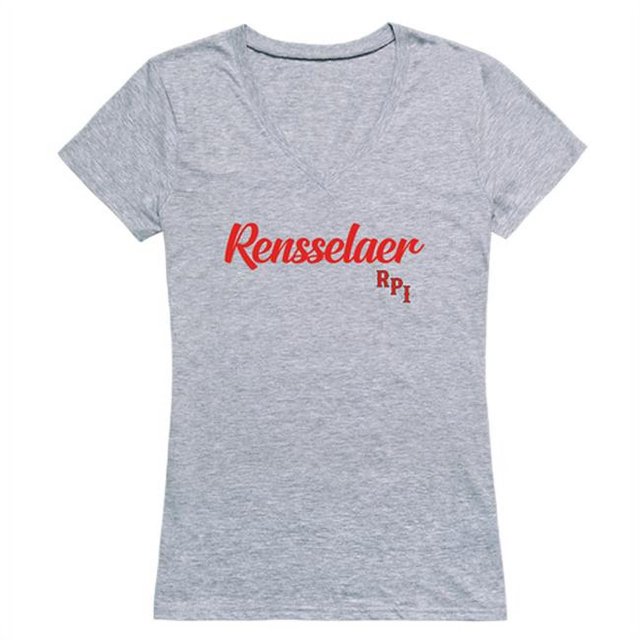 W Republic 555-367-HGY-03 Rensselaer Polytechnic Institute Script T-Shirt for Women, Heather Grey - Large