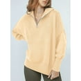 thumbnail image 3 of DAKIMOE Sweaters for Women Oversized Sweater 2023 Fall Long Sleeve Quarter Zipper Collar Drop Shoulder Slouchy Pullover Tops Turtleneck Sweatshirt Half Zip Tops, Apricot, S, 3 of 7