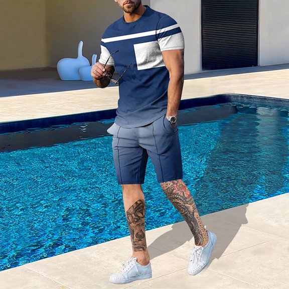 PEASKJP Workout Short Sets for Men Mens Linen Sets Outfits 2 Piece Beach Drawstring Tank Tops Sleeveless Shirt Matching Shorts Set (Blue,XXL)