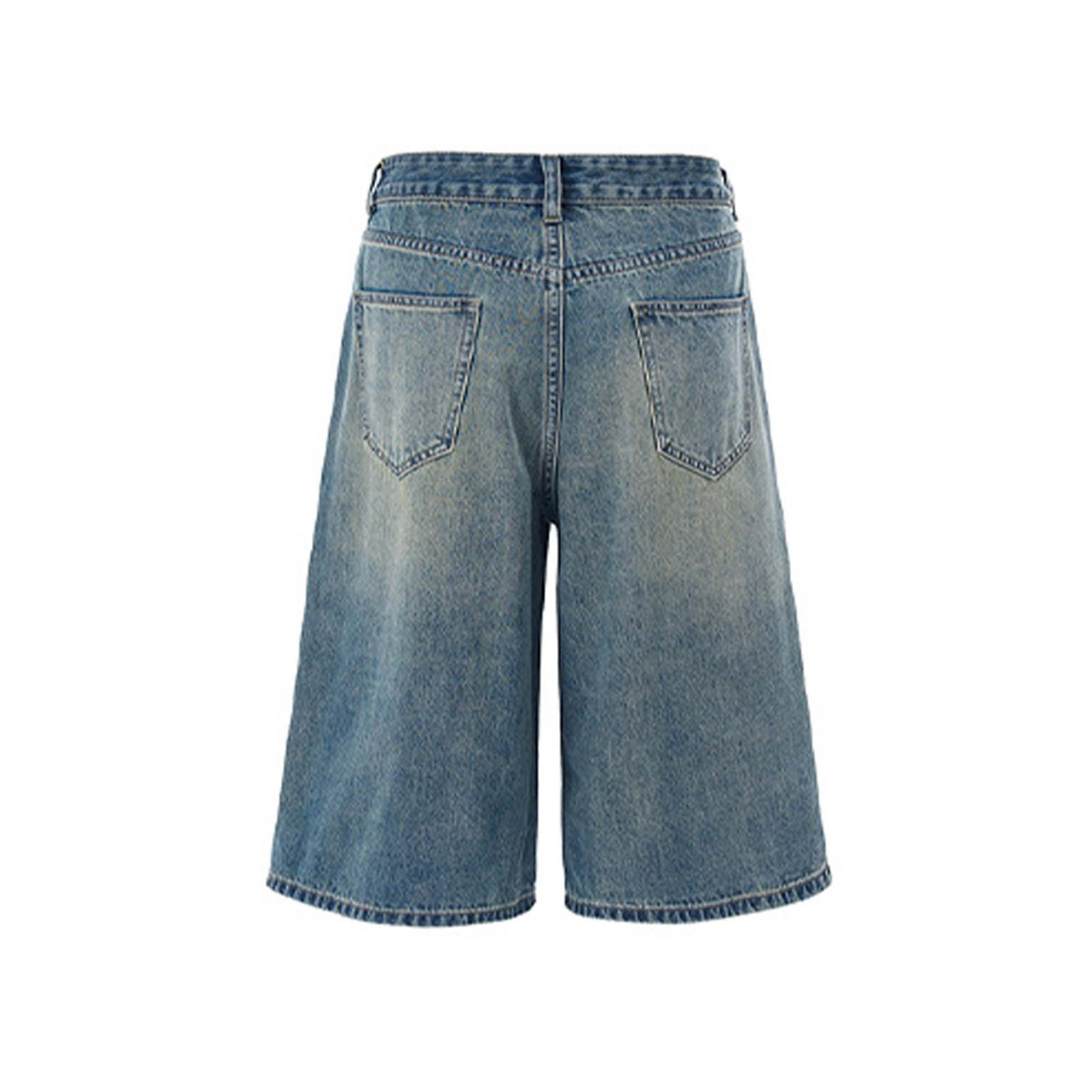Mens Baggy Jean Shorts Loose Fit Long Denim Shorts Vintage Washed Below Knee Jorts Streetwear Hip Hop