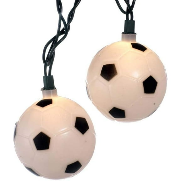 Kurt Adler Soccer Ball Patio Lights - White - 9' Green Wire - 10ct
