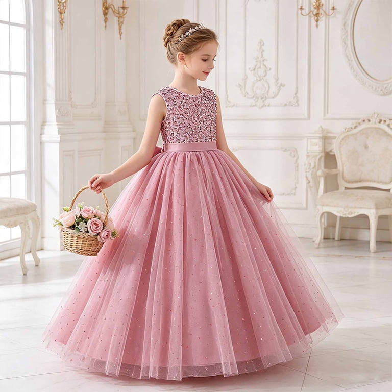 toddler girl maxi dress Curuila Toddler Child Girls Maxi Dress With Mesh Solid Color Sequins Crew  Neck Sleeveless Soft Comfortable Dresses Pink Size 10-11 Years