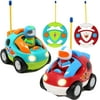 2 Pack Cartoon RC Race Car Radio Remote Control with Music & Sound Toy for Baby, Toddler, Children Cars, School Classroom Prize, 2 Year Old Easter Basket Stuffer Fillers, Christmas Stocking Stuffers