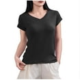 thumbnail image 2 of VgaVtl T-Shirts Womens Plus Size Short Sleeve V-Neck Cotton Tops for Women Plus Size Stretch Plain Layering Slim Shirts,Black M, 2 of 6