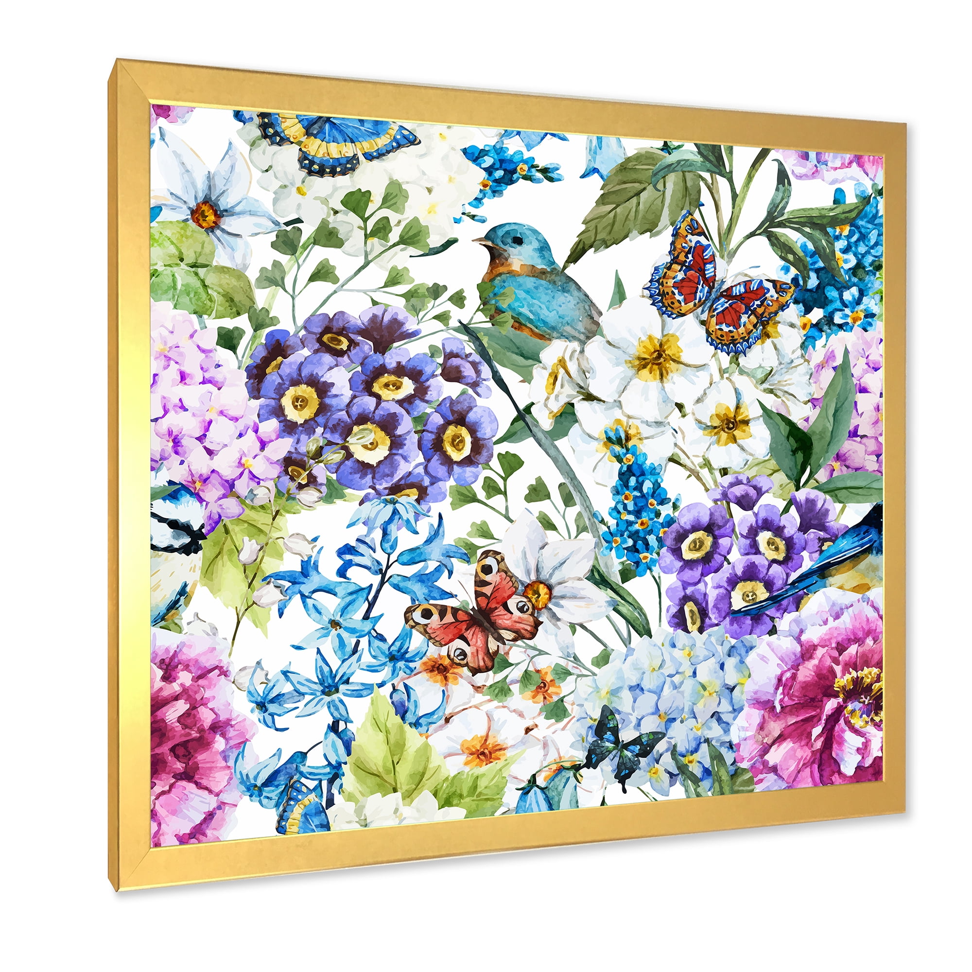 Wildflowers and Vibrant Wild Spring Leaves XII 30 in x 30 in Framed Painting Canvas Art Print, by Designart