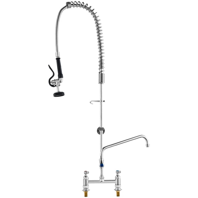 VEVOR Commercial Faucet with Pre-Rinse Sprayer, 44" Height, 8" Center, 12" Swing Spout, Deck Mount Kitchen Sink Faucet