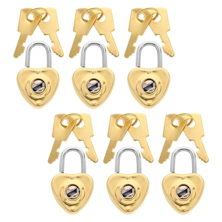 MEIBUTYUP 6Sets Portable Small Heart Padlocks in Golden for Journals Luggage and Lockers