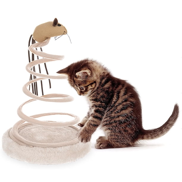 Muyoka Juguete interactivo para gatos, juguete de resorte en espiral con parte superior del ratón, juguete de peluche para gatos con placa de resorte en espiral y divertido juguete de reflejos de equi Muyoka Hogar