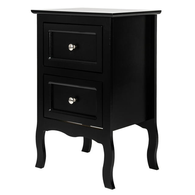 Ktaxon Nightstand with 2 Drawer, Farmhouse Cute Bed Side Table for Small Spaces, Black