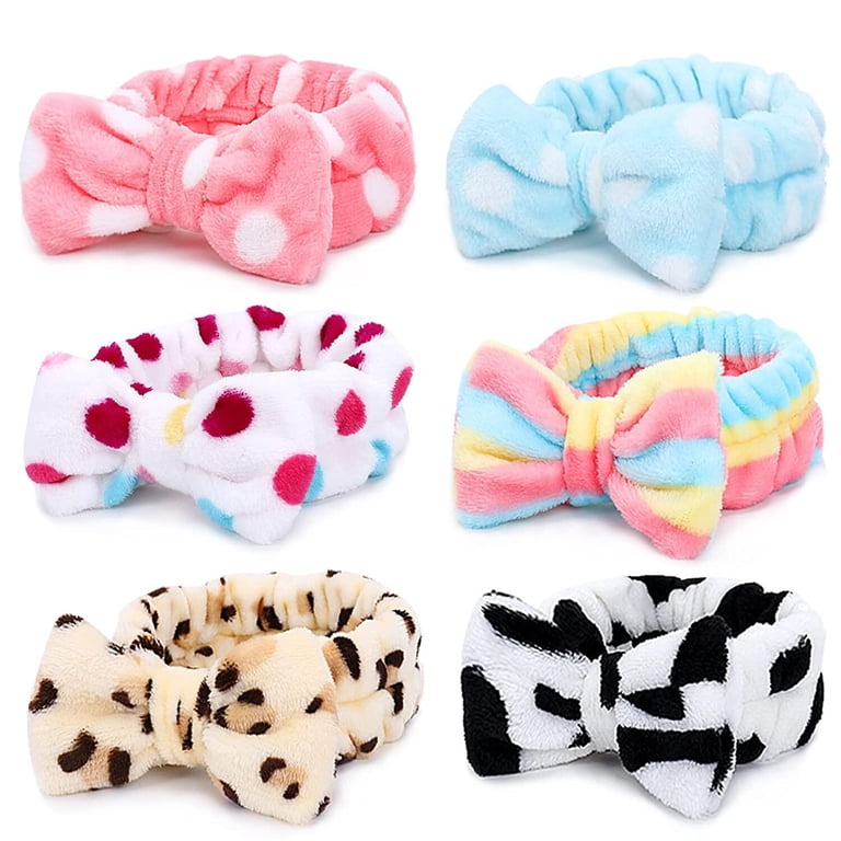 6 Pcs Spa Bow Coral Fleece Headbands,Colourful Elastic  display picture 1