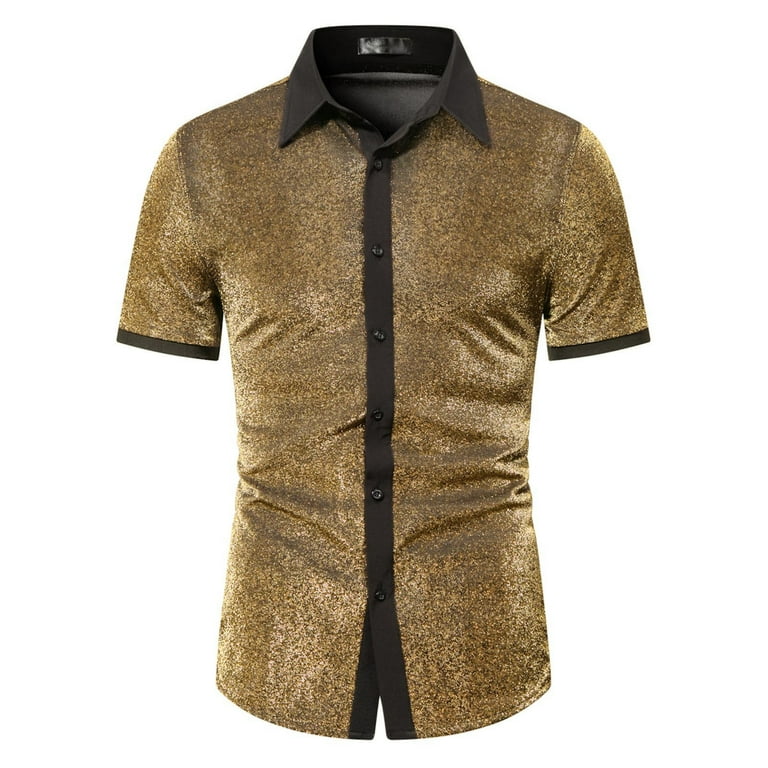 YLSDY Men's Short Sleeve Glitter Dress Shirt Shiny Party Clubwear