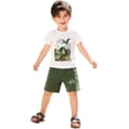 thumbnail image 2 of Bellafa Toddler Boy Clothes Kids Summer Cotton 2-Pieces Outfit Short Sleeve Crocodile Print Tops T-Shirt Shorts Set 2-7T, 2 of 7