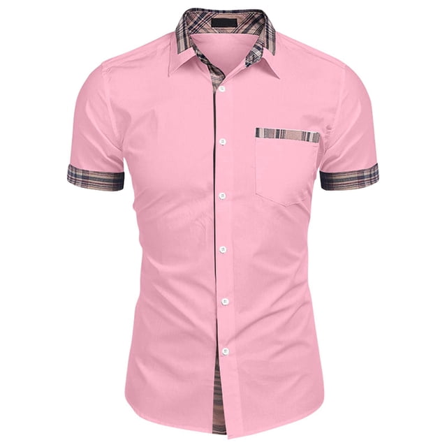 Men's Plaid Printed Button Short Sleeve Shirts Men's Casual Fashion Short Sleeve ShirtsXL