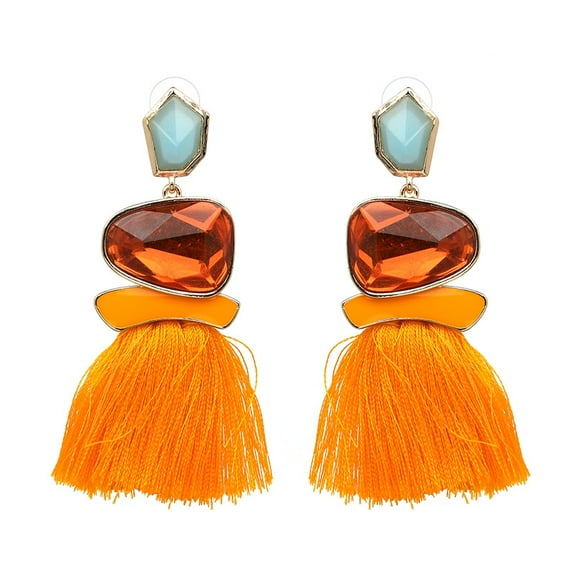 XmhyTop-A Vintage Boho Tassel Chain Drop Earrings 1 Pair Dangle Jewelry,Orange