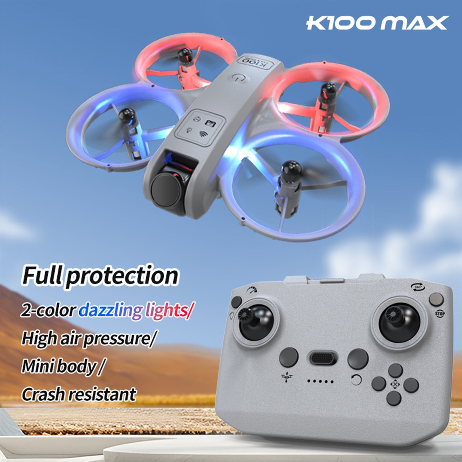 LED Light Drone with Altitude Hold, Headless Mode and One Key Takeoff, 2.4G RC Quadcopter for Boys Girls, Beginner-Friendly Flying Toy with Propeller Guards and 3 Speeds