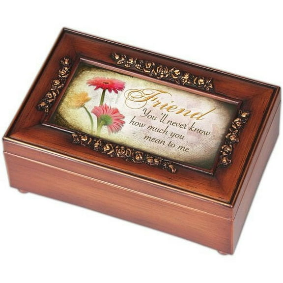 Friend Never Know How Much Woodgrain Embossed Jewelry Music Box Plays What Friends Are For