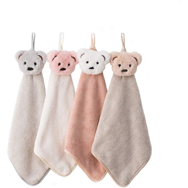 Paquete De 4 Toallas De Mano Colgantes Para Baño Y Cocina,Toalla De Mano Ultra Gruesa Con Lazo Para Colgar,Toallas De Mano De Oso De Microfibra Lindas Para Niños/niños.suaves,absor