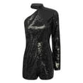 thumbnail image 3 of iEFiEL Women's Sparkly Sequin Shorts Jumpsuits One Shoulder Long Sleeve Romper Party Club Outfit Black XXL, 3 of 7