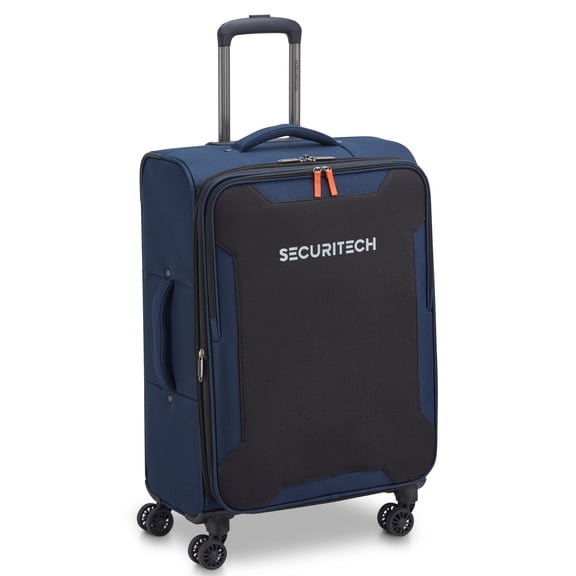 Securitech by Delsey, Rugged Softside 24" Checked Expandable Spinner Luggage, Navy