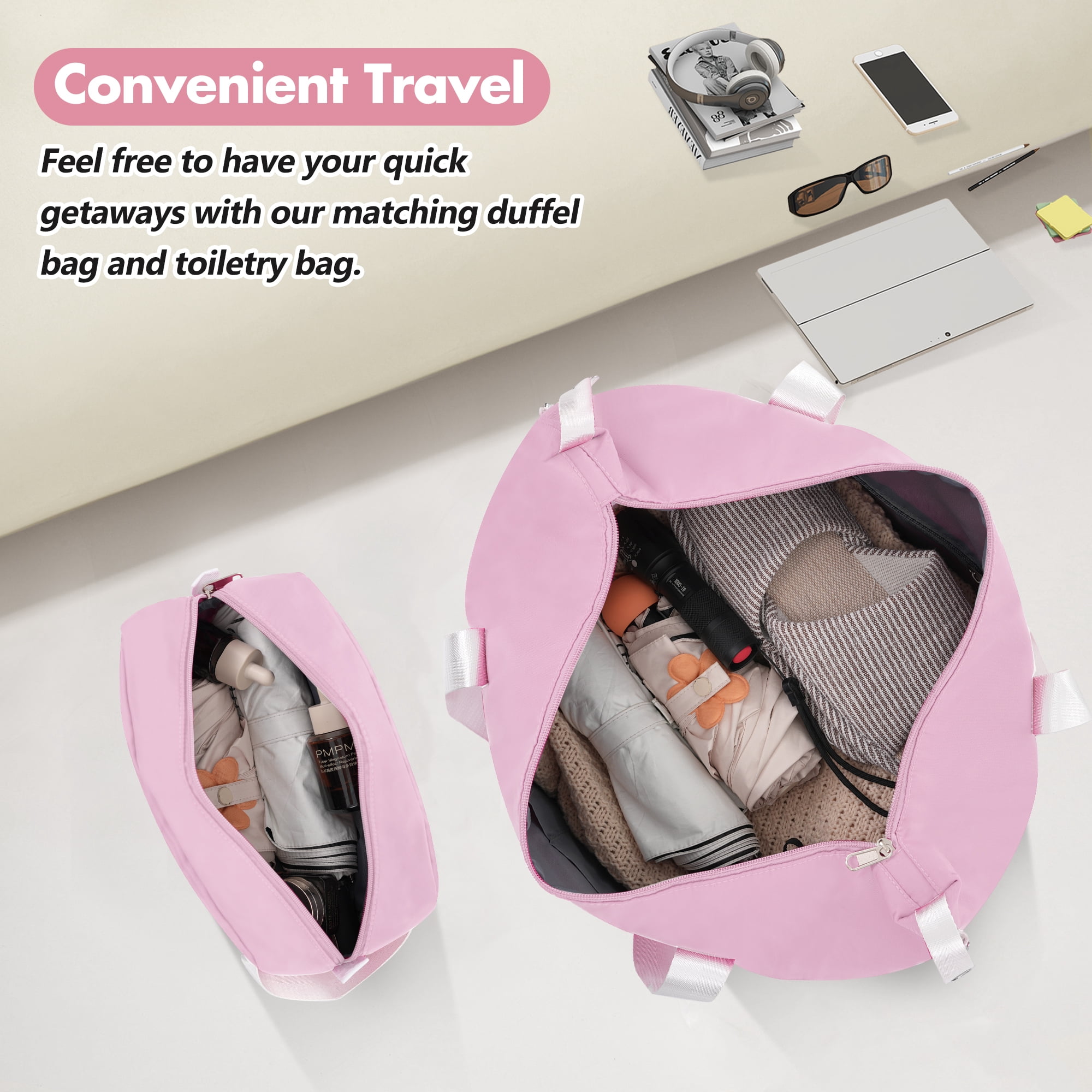 Euroco 3-Piece Luggage Sets, 24" Medium Checked Luggage with TSA Lock,Spinner Wheels & 2 Bags,ABS Hardside Lightweight Suitcase Set for Men Women,Light Pink