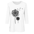 thumbnail image 4 of Plebaso Chemises à Manches 3/4 pour Femmes, Col Rond Décontracté, Hauts Imprimés, Coupe Ample, Blouses Printemps Été 2025 pour Femmes, 4 of 4