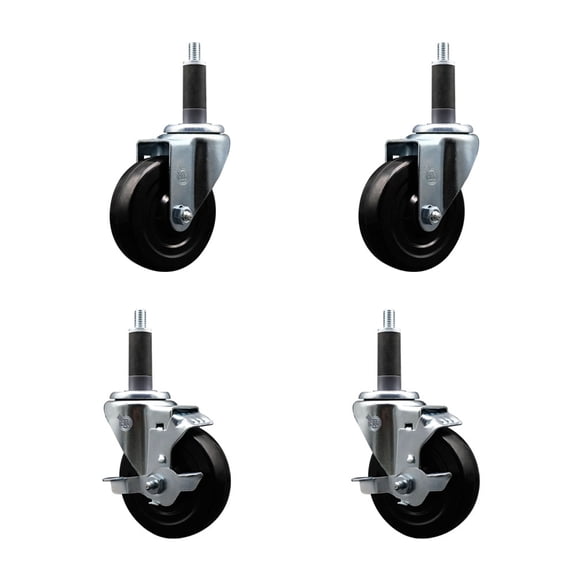 4 Inch SS Soft Rubber Wheel Swivel 1 Inch Expanding Stem Caster Set 2 Brakes SCC