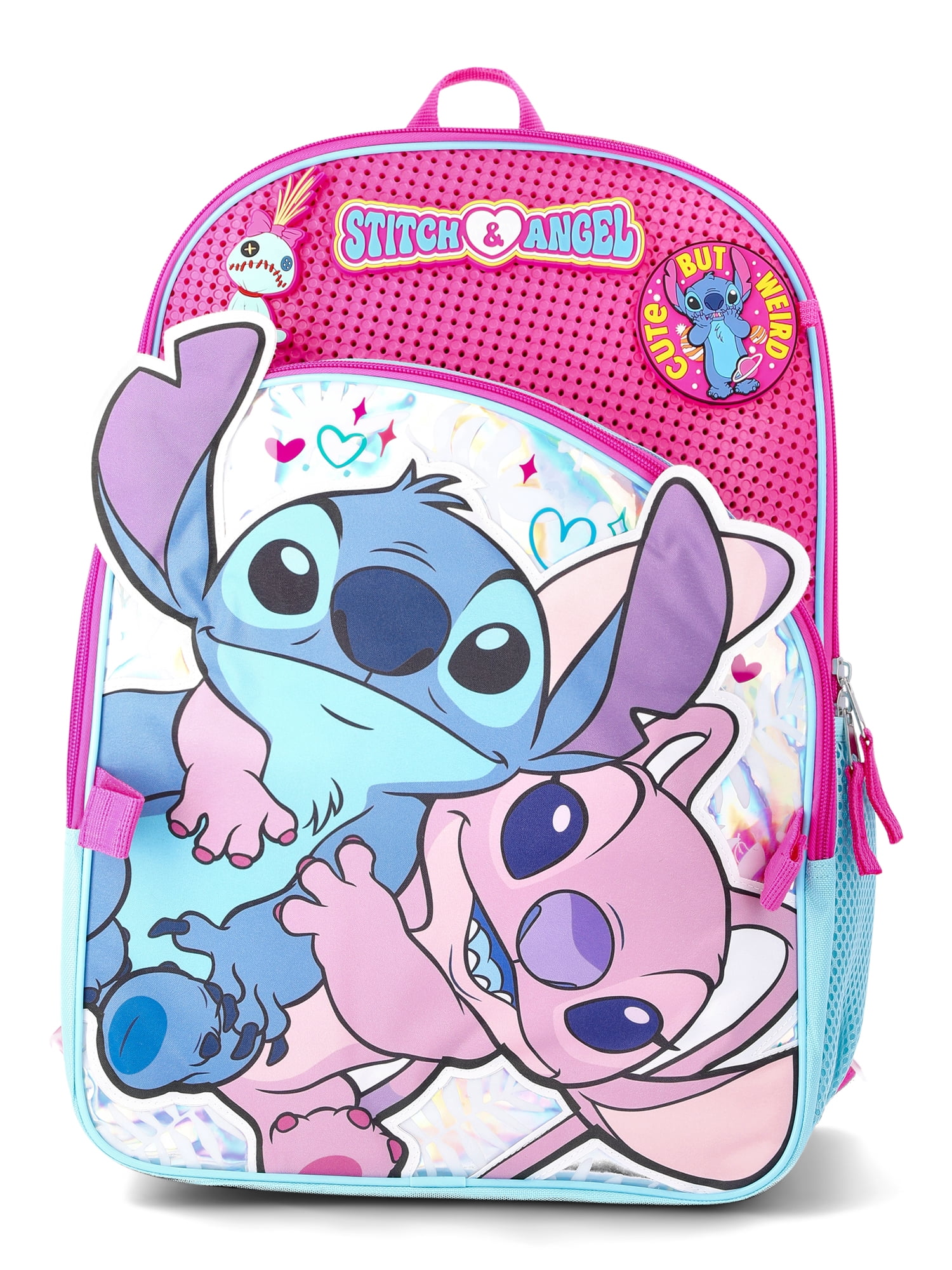 Disney Stitch Girls Customizable Charm 17" 5-Piece Backpack Set, Hot Pink