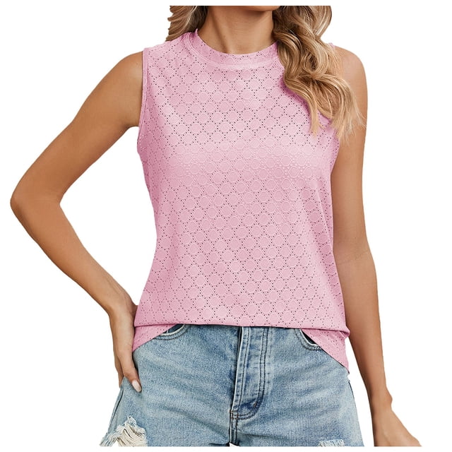 JFHHQ Débardeur d'Été Décontracté Sans Manches Imprimé pour Femmes Col Rond Doux Respirant pour Confort Quotidien LPink
