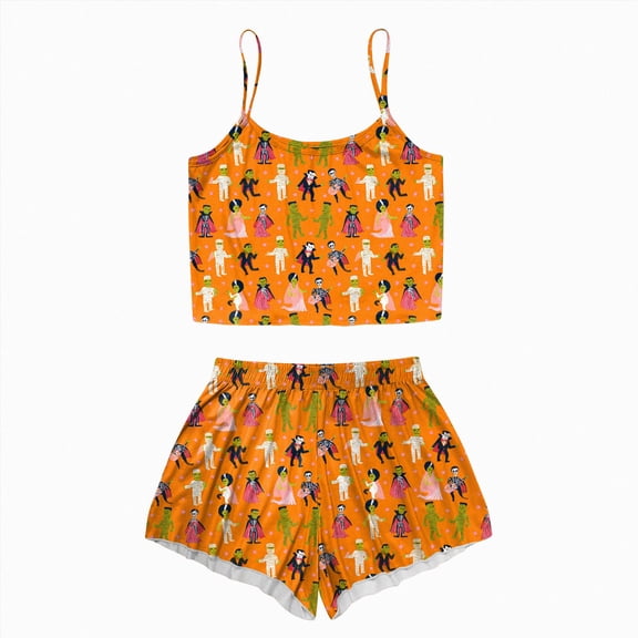 TOWED22 Halloween Pajamas Women Cute Print Tank Tops and High Waist Shorts Nightwear 2 Piece Sets Plus Size Sleepwear(Orange,S)