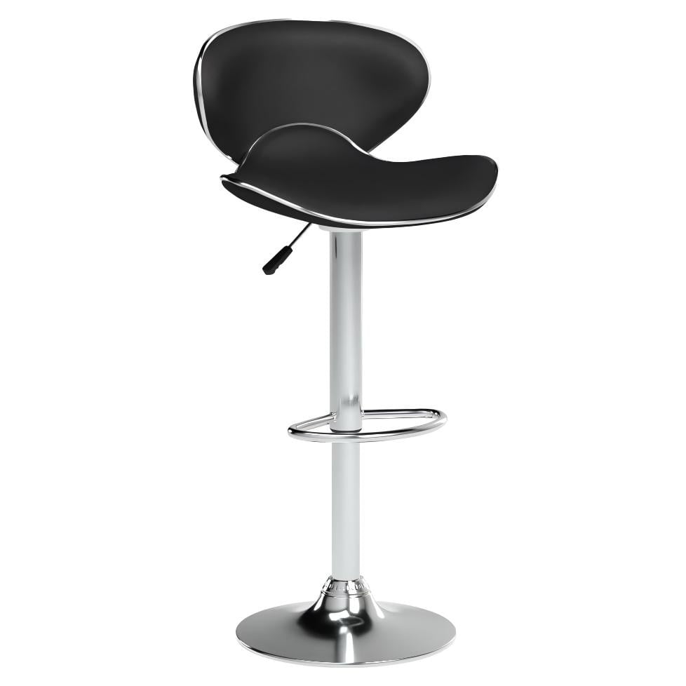 Bar Stools Set of 2, PU Leather Adjustable Swivel Bar Chairs for Kitchen Counter Island, Modern Armless Shell-Shaped Counter Height Stools for Dining Room Café Pub (Black, Sliver Base)