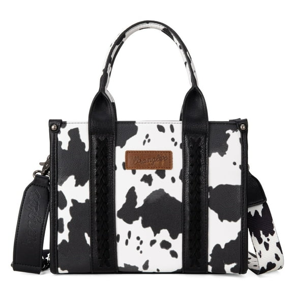 Bolso Wrangler con estampado de vaca para mujer, negro, con correa de guitarra