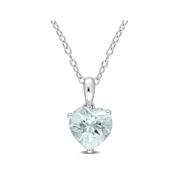 1.50 Carat (ctw) Aquamarine Heart Solitaire Pendant Necklace in Sterling Silver with Chain