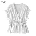thumbnail image 1 of Camisa de mujer Cuello en V Manga corta Blusa de rayas con volantes Top casual, Blanco, 3XL Methold AP001462-05, 1 of 7