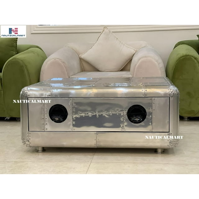 Nauticalmart Table Basse Vintage Coffre en Aluminium