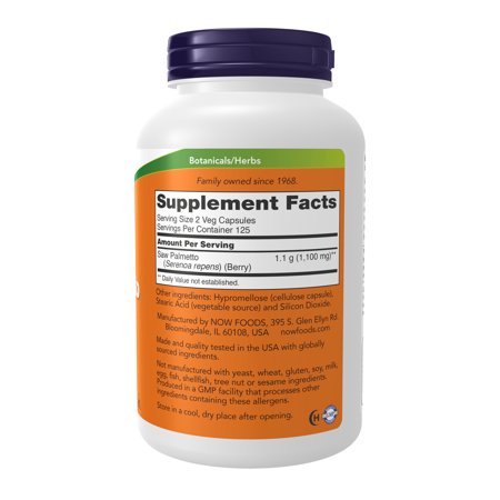 ナウフーズ ソーパルメットベリー (ノコギリヤシ) 550mg サプリメント 250粒 ベジカプセル NOW Foods Saw Palmetto Berries 健康維持 ハーブ 中高年