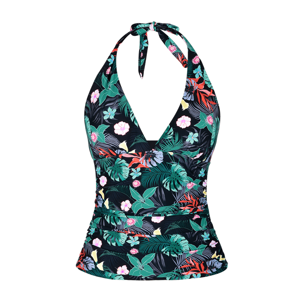 Hilor Hilor Women's Plunging V Neck Halter Swim Tops Shirred Tankini