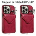 thumbnail image 3 of Allytech iPhone 14 Pro Case with Ring Holder & Shoulder Strap, Retro PU Leather Cards Slots Kickstand Detachable Lanyard Shockproof Wallet Case Cover for Apple iPhone 14 Pro - Red, 3 of 14