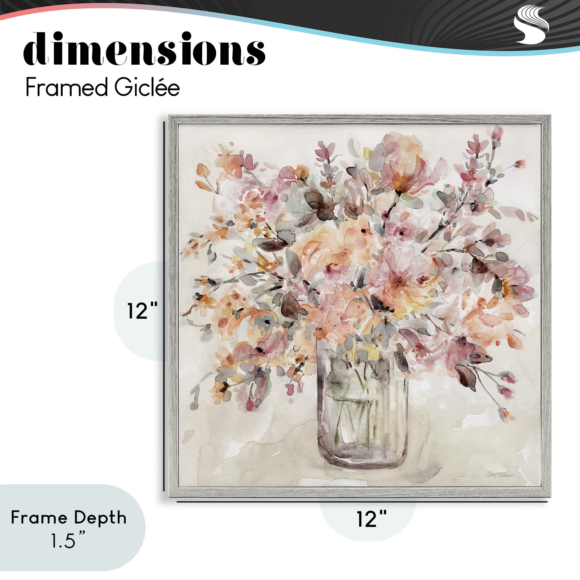 Stupell Industries Fluid Petals Watercolor Bouquet Gray Framed Giclee Art, design by Carol Robinson