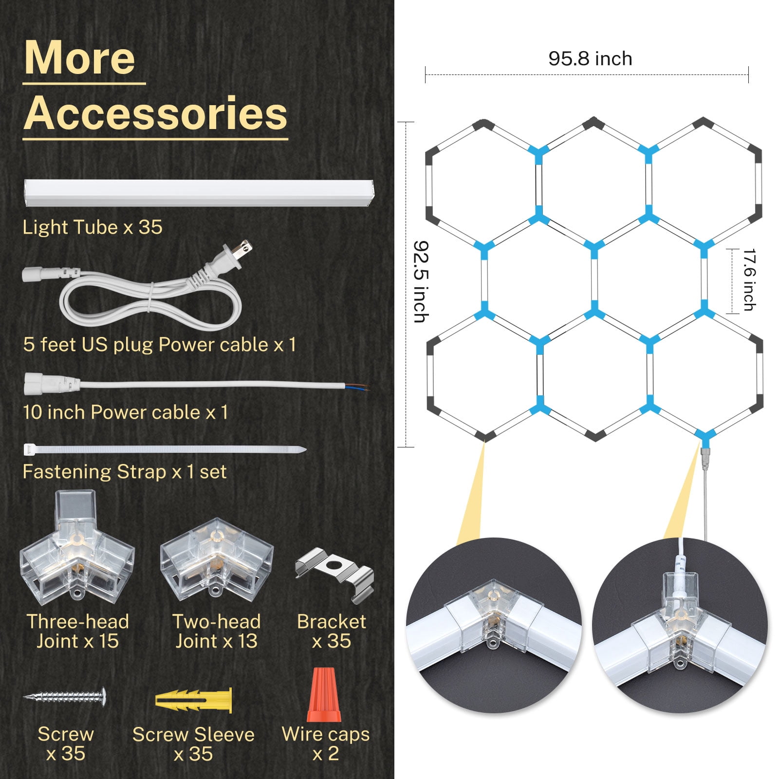 Hexagon Garage Lights 280W 30400LM, 8 Grids LED Garage Hexagon Lights, 6500K Super Bright Honeycomb Lights Ceiling for Garage, Warehouse, Car Detailing Shop, Exhibition Hall, Gym