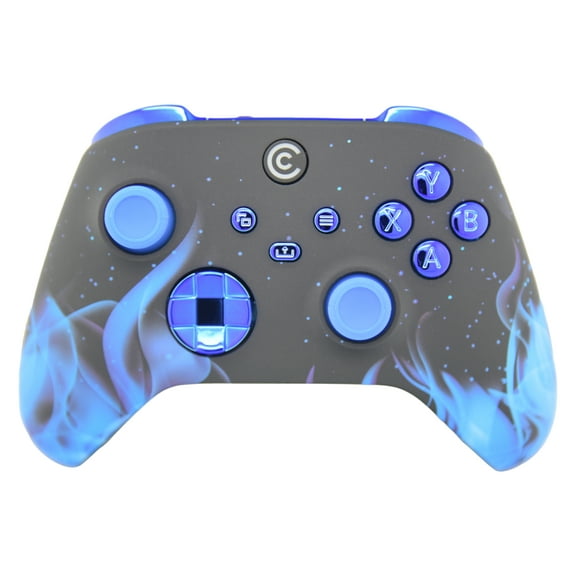 Designer Series Custom Wireless Controller for PC, Windows, Series X/S & One - Multiple Designs Available (Blue Flame w/Blue Chrome Inserts)