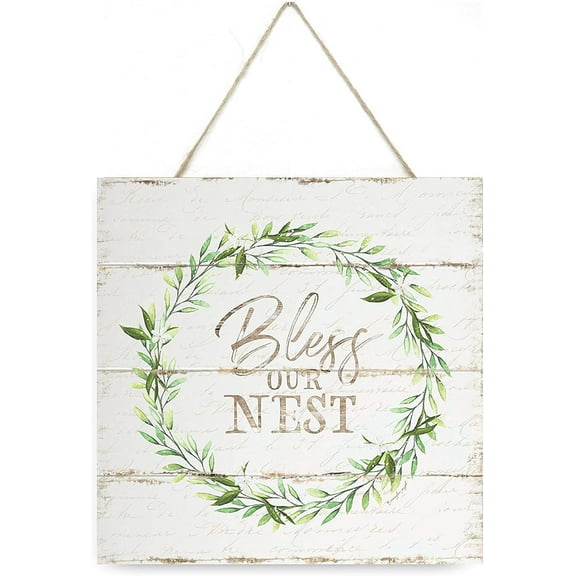 Bless Our Nest Wreath Wooden Plank Sign 7.5x7.5