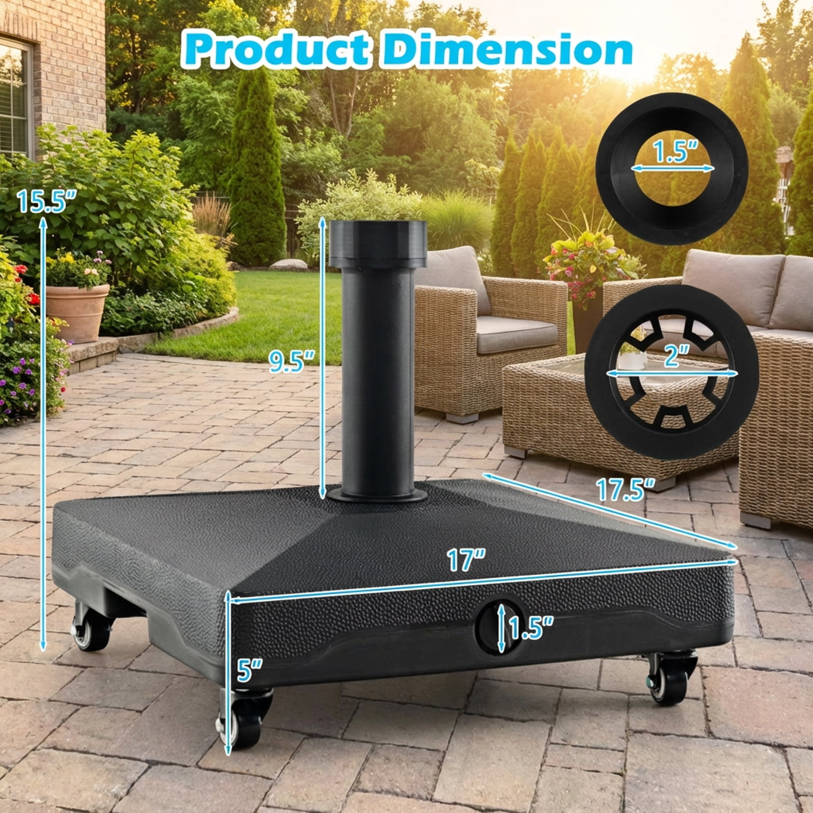 Biotree Fillable Umbrella Base Stand with Lockable Universal Wheels - Heavy Duty Outdoor Patio Stand