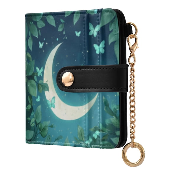 Qxltty Butterfly Around The Moon Ladies Wallet Rfid Slim Thin Compact Credit Card Women Wallet Zipper Coin Pocket and ID Window for Female Gifts