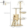 thumbnail image 2 of 53" Cat Tree Tower, Kitten Activity Centre with Scratching Posts, Condo, Perches, Ladder, Hammock, Dangling Toys, Beige, 2 of 6