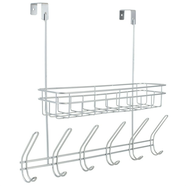 Home Basics Over The Door 6 Hook Hanging Rack With Basket Silver 18x16x5 75 Inches Com Hook Hanging Rack With Basket, Neu Home Over The Door 6 Basket Storage Rack
