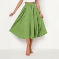 thumbnail image 5 of Women's Elastic High Waist Flared Skirt Midi Length A-Line Pleated Flowy Lightweight Summer Beach Vacation Skirt Casual Relaxed Fit Swing Sun Skirt, 5 of 9