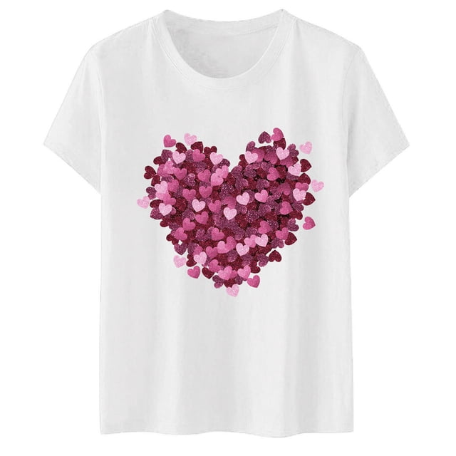 YDLCAFD T-Shirts Graphiques de Pâques pour Femmes, Manches Courtes, Imprimé Cœur